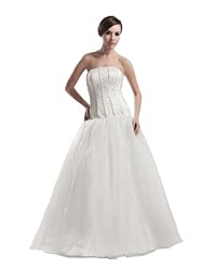 A-line Strapless  Spring Fall Satin  Beaded Lace-Up Floor Length  Ball Gown  Dress With Pearls