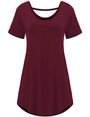 TTI Womens Round Neck Irregular Hem Cotton Top Tee