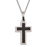 Stainless Steel Black Carbon Fiber Cross Pendant on 24 Ball Chain