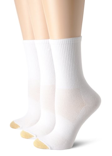 Gold Toe Women's 3 Pack Ultratec Coolmax Crew Socks, White, 9-11