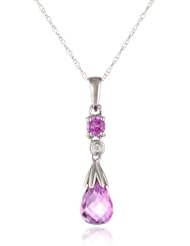 10k White Gold Teardrop Created Pink Sapphire Diamond-Accent Pendant Necklace (0.009 cttw, I-J Color, I2-I3 Clarity), 18"