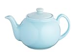 Kitchen Craft Coloured Pottery Teapot 6 Cup 1.1l - Blue Includes FREE patterned teabag tidy