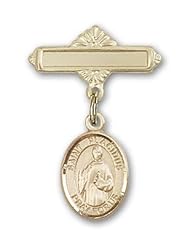 14K Gold Baby Badge with St. Placidus Charm and Polished Badge Pin