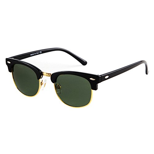 Flowertree Unisex Rs5141 Browline 47mm Sunglasses (Glossy Black+green)