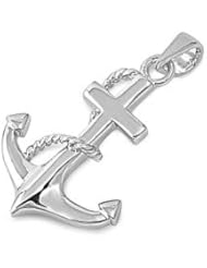 Sterling Silver Rope Chain Design Anchor Pendant Beautiful Charm Pure 925 19mm with 2mm Rope Chain