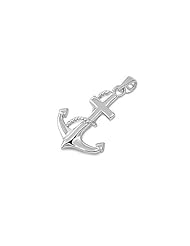 Sterling Silver Rope Chain Design Anchor Pendant Beautiful Charm Pure 925 19mm with 1.8mm Curb Chain