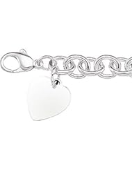 925 Sterling Silver Round Link Bracelet W\Heart
