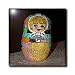 A Russian Stacking Doll Painted as a Girl with Flowers and Bright Colors - 12 Inch Ceramic Tile
