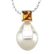 14K White Gold Paspaley South Sea Cultured Pearl and Citrine Pendant - 11.00mm