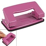 Black Tray 2 Holes Pink Metal Paper File Punch 8cm Pitch for Office School