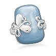 Blue Glass Cat's Eye Silver Ring with Butterfly Design