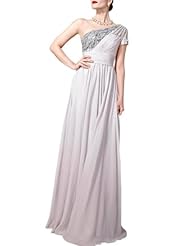 A-line Empire   Waistline Beaded Sequined Chiffon One Shoulder Sleeveless Cocktail Floor Length Homecoming Dress/Pageant Dress/Prom Dress/Party Dress/Wedding Dress 