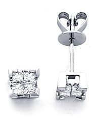 14k White Gold 4 Diamond Princess Stud Earrings .56 ct (G-H Color, I1 Clarity)