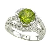 14k White Gold Peridot & Diamond Ring
