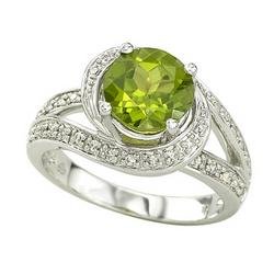 14k White Gold Peridot & Diamond Ring