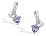14K White Gold Genuine Trillion Tanzanite and Diamond Ribbon Earrings