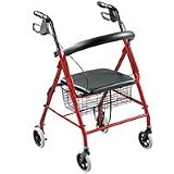 Aluminum Rollator with Padded Seat - Red