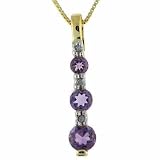 Vermeil (24kt Gold over Silver) 3 stone Genuine Amethyst and Genuine Diamond Accent Pendant