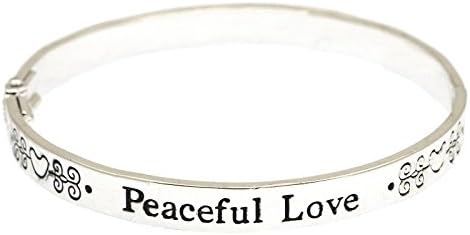 Peaceful Love Filigree Inspirational Brass Hinge Silver Plated Bangle Bracelet