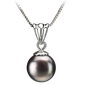 PearlsOnly Nancy Black 9-10mm AA Freshwater Sterling Silver Pearl Pendant