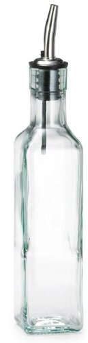 8.5 Oz. Square Green Tint Olive Oil Bottles with Chrome Pourers - 9085