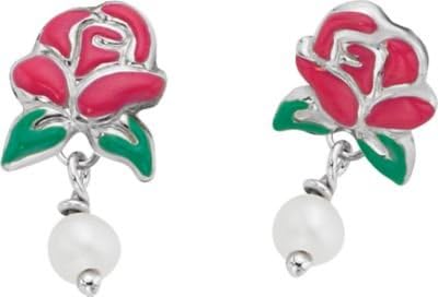 650811 Sterling Silver, Earrings, None, Round, 04.00 Mm, Pearl, Polished, Disney Belle Rose&Pearl Er W,B