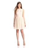 Jessica Simpson Women's Mesh Overlay Fit and Flare Dress, Cream Pink, 4