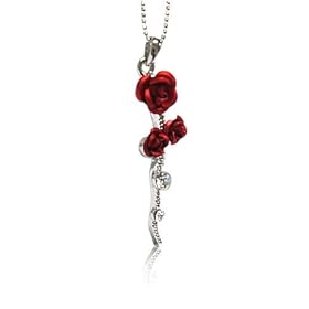 White Gold Plated Red Rose Pendant Necklace Fashion Jewelry