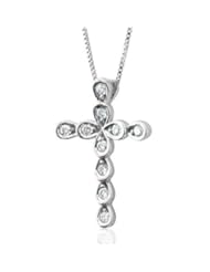 10k White Gold Cross Diamond Pendant Necklace (HI, I, 0.10 carat)