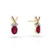 14K Yellow Gold Genuine Oval Ruby and Diamond Earrings