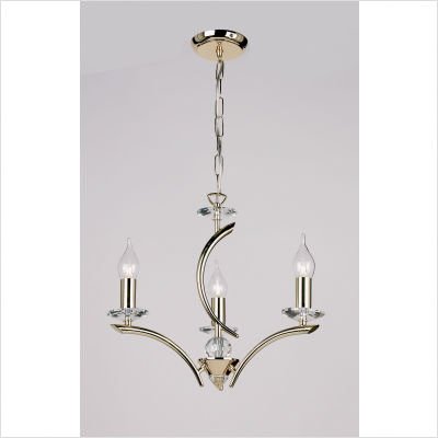 Endon 3 Arm Ceiling Light/Polished Brass With Crystal Sconces Decoration And Flame Glass Shade/Max 3X40W G9 Included