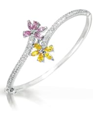 Cz Yellow And Pink Flower Bangle