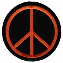 Peace Sign Embroidered Patch Anti-War Hippie Iron-On Symbol Orange