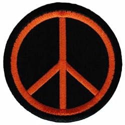 Peace Sign Embroidered Patch Anti-War Hippie Iron-On Symbol Orange