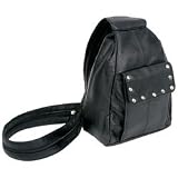 Black Hobo Backpack Biker Purse with Silver Studs and Zip up Strap