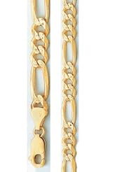 Figaro Bracelet 14k Yellow Gold Link Pave Solid 4mm 7 inches