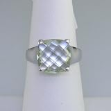 10MM Cushion Cut Green Amethyst Ring In Sterling Silver 3CT (Available In Sizes 5-9)