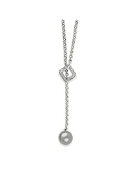 Genuine .925 Sterling Silver CZ and Grey Pearl Necklace. 100% Satisfaction Guaranteed.