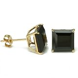 .3CT 3mm 14K Yellow Gold Princess Black Onyx Gemstone Stud Earrings