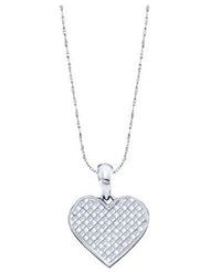 1 cttw 14k White Gold Diamond Princess Cut Invisible Set Bridal Heart Pendant Necklace (Real Diamonds: 1 cttw), 18"