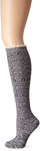 K. Bell Socks Women's Random Feed Cable Knee High Sock, Black, 9 -11