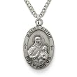Sterling Silverr 7/8" Oval Engraved St. Anne, Patron of Women in Labor Medal on 24" Chain