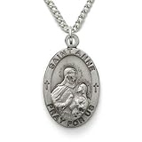 Sterling Silverr 7/8" Oval Engraved St. Anne, Patron of Women in Labor Medal on 24" Chain