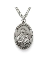 St. Anne 3/4", Patron of Women in Labor, Sterling Silver Medal Pendant Necklace Jewelry Catholic Gift Boxed w/Chain 18" Length Gift Boxed