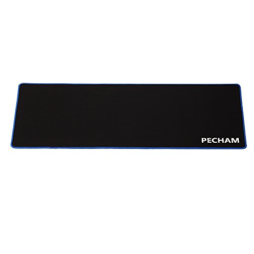 PECHAM Waterproof Gaming Mouse Mat / Pad - XX-Large, Stitched Edges - 3mm Thick Non-Slip Rubber Mousepad | 30.71"x11.81" - Speed and Control, Blue Edge