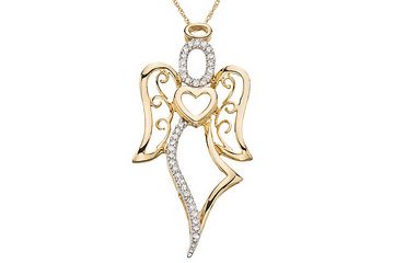 14K Gold Diamond Angel Pendant w/Chain