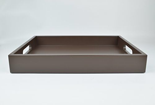 Brown Lacquer Serving Tray with Handles Decorative Home Accessory 18 in by 14 in