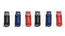 Pack of 6 Red, Blue & Black Defense Pepper Sprays in Leather Key Cases 1/2 Oz.