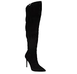 WOMENS LADIES BLACK OVER KNEE WIDE CALF HIGH STILETTO HEEL FAUX SUEDE BOOTS 3-8