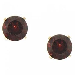 Red Garnet Stud Earrings in Yellow 14KT Gold -1.5 Cttw